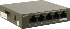 Tenda TEF1105P-4-38W Коммутатор неуправляемый PoE, 5 портов, 5x100 Мбит/с, PoE 4х15 Вт (до 35 Вт), настольный