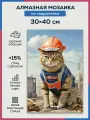Алмазная мозаика 30x40 Кот - строитель на подрамнике