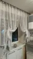 Кухонная шторка льняная с серебром и цветочной вставкой, ширина 3м, высота 1,7м