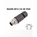 RAZM-M12-C6-W-PG9 разъём М12 6 pin прямой / вилка (папа) / PG9 (4-8 мм диаметр под кабель)