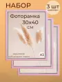 Фоторамка А3 набор для фото, рамка от Мастер Рио 30х40 см, комплект 3шт, розовый