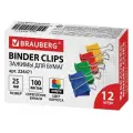 6 шт, Зажимы для бумаг BRAUBERG, комплект 12 шт, 25 мм, на 100 листов, цветные, картонная коробка, 224471