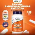 NOW GABA, Гамма-аминомасляная кислота с Витамином B6, 500мг 100 капсул, Антиоксидант для мозга, сна и нервной системы