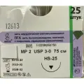 ПГА нить плетеная Полигликолид, USP 3-0 (МР 2) фиолетовая 75 см, с иглой Режущая HS-25, (25 шт/уп), шовный хирургический материал Линтекс (Россия)