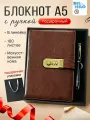 Подарочный набор блокнот с кодовым замком коричневый + ручка