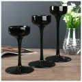 2 шт. Стеклянный подсвечник на 1 свечу «Бокал-креманка», набор 3 шт, чёрный, h= 20 см, 23 см, 26×12×12 см