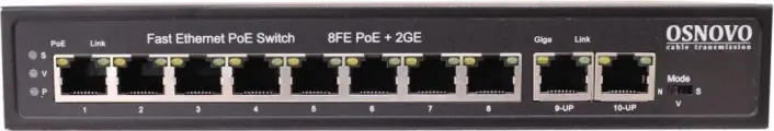 Коммутатор Osnovo SW-20820(120W) (L2) 8x100Мбит/с 2x1Гбит/с 8PoE 120W неуправляемый