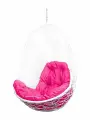 Подвесное кресло овал (без стойки), с ротангом белое, розовая подушка