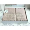 Набор полотенец Karven DAMASK кружевной гипюр бамбук 50*90/70*140 HS 1716 V3 пудра