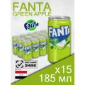 Fanta Green Apple, 0.185 л, 15 шт, банка, (Газированный напиток Фанта Зеленое Яблоко, металлическая банка, мини, жб)
