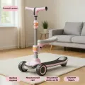 Самокат детский 3 в 1: складной, с сиденьем, Bluetooth-музыка, Свет музыки. розовый, от 1 до 12 лет