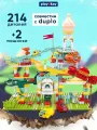 Конструктор для мальчика и девочки PlayOkay 214 элементов, с машинками, развивающий, башня и столик, легко собирается