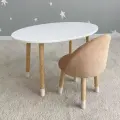 Детский Стол Овал Белый + Мягкий Стульчик Бежевый от DIMDOM kids
