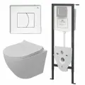 Инсталляция с подвесным унитазом CULTO EIS. Комплект: подвесной безободковый унитаз, инсталляция, клавиша смыва белая