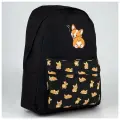 Рюкзак молодежный 'Корги', 33х13х37 см, отд на молнии, н/карман, черный
