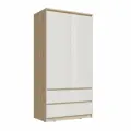 Шкаф двухстворчатый с ящиками Челси, 902х514х1796, Белый глянец/Дуб Сонома