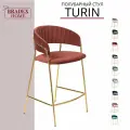 Стул для кухни со спинкой полубарный мягкий велюр Turin терракотовый с золотыми ножками