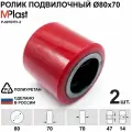 Колеса (подвилочный ролик) 80х70 мм, 2 шт, полиуретановые, для гидравлической тележки рохля