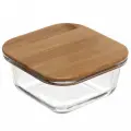 Контейнер стеклянный 300мл «Хай-Тек», квадратный, с бамбуковой крышкой