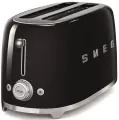Тостер Smeg TSF02BLEU черный, стиль 50-х г. г, 4 ломтика, корпус из нержавеющей стали, 6 уровней поджаривания