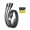 Многофункциональный и качественный кабель от Essager 3 в 1, USB/Type-C/Lightning, 6 ампер, в нейлоновой оплетке, 1.2 м