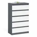 Узкий комод пять ящиков Мори МК700.5 цвет графит/белый, ШхГхВ 70,4х41х114 см