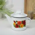 Керченская эмаль Чайник, 1 л, эмалированная сталь, деколь микс, белый
