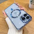 Прозрачный чехол для iPhone 16 Pro, глянцевый, с магнитным креплением, TPU, синий