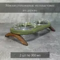 Миски стеклянные на деревянной подставке для кошек и собак