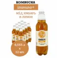 Напиток на чайном грибе Kombucha Immuno+ (Комбуча Иммуно) Мёд, Имбирь и Лимон 0,555 л х 12 бутылок