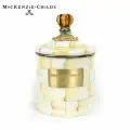 Банка для сыпучих продуктов 1,1 литра, MacKenzie-Childs, Parchment Check, жёлто-белая, клетка, ручная роспись, эмаль, бронза, премиум посуда, емкость для хранения с крышкой