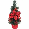Елка настольная Зимняя нежность 30см, в красной корзине, декор шары и пуансеттия
