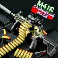 Нерф игрушечный автомат пулемет с мягкими пулями М416. Игрушечное оружие с глушителем и пулеметной лентой. Отличный подарок мальчику! Цвет хаки.