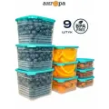 Контейнер для еды / набор контейнеров для хранения продуктов 9 штук пластик 3 размера 1,5/1/0,7 литра, бирюзовый