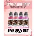 Краска для тату и татуажа розовая World Famous - сет SAKURA, набор пигментов 15 мл