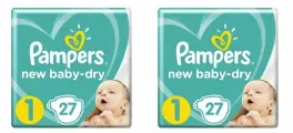 Pampers Подгузники, New Baby-Dry, 2-5 кг, 27 шт/уп, 2 уп