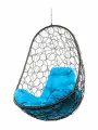Подвесное кресло овал (без стойки), с ротангом коричневое, голубая подушка