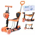 Самокат-трансформер 3 -х колесный детский, городской, со съемным сиденьем и ручкой. Оранжевый