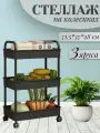 Стеллаж широкий на колесиках с металлическими трубками пластиковые полки