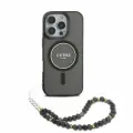 Guess чехол с ремешком из бисера для iPhone 16 Pro, PC/TPU Glitter черный/с блестками (MagSafe)