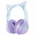 Беспроводные игровые наушники с микрофоном и ушками ONIKUMA B90 (BT, AUX) фиолетово-голубые