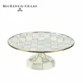 Блюдо сервировочное, на подставке, 30 см, MacKenzie-Childs, Sterling Check, серая, клетка, металл, эмаль, бронза, ручная роспись, премиум посуда