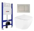 Комплект 3 в 1 инсталляция Enio Tecnico 50 EN8050050 + Унитаз подвесной BelBagno Uno BB3105CHR/SC + кнопка матовая нержавеющая сталь Quadro