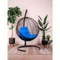 Подвесное кресло M-group круг с ротангом чёрное синяя подушка