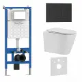 Комплект 6 в 1 инсталляция, унитаз TORNADO безободковый белый BURGOS ALTO (IB. BRA.234.1B1), клавиша смыва черный матовый, ABS пластик ESTI-S (IB. B085.002.000)