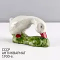 Старинная миниатюрная статуэтка Гусь. Фарфор. СССР, 1930-е.