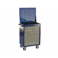 Тележка инструментальная с 7 ящиками, с экраном, перфорированные боковые стенки, синяя с серыми ящиками, GRANIT-L7P