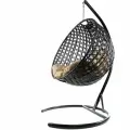 Подвесное кресло кокон M-group круг люкс с ротангом чёрное+бежевая подушка