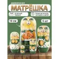 Матрешка деревянная Кот с рыбкой, 5 мест, 17 см / Развивающие детские игрушки