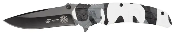 Нож складной Stinger, 84 мм (черный), рукоять: алюминий (черн.-бел. камуфляж), картонная коробка, FK-019SNO-CA